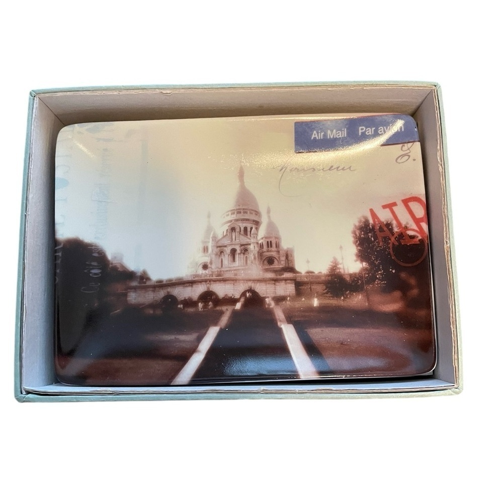 Restoration Hardware Carte Postale Set of 4 Appetizer Plates w/Box, 5” x…
